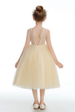 Sleeveless V Back Tulle Flower Girl Dresses APF0032