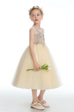 Sleeveless V Back Tulle Flower Girl Dresses APF0032