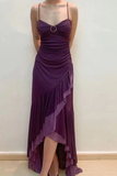 A Line Sweetheart Straps High Low Party Dress, Purple Prom Dress APP1024