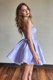 A Line Strapless Sheer Corset Bodice Lavender Homecoming Dress APH0291