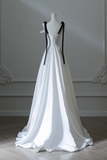 Simple A Line Satin White Long Prom Dress, White Long Formal Dress APP1032