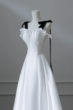 Simple A Line Satin White Long Prom Dress, White Long Formal Dress APP1032