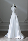 Simple A Line Satin White Long Prom Dress, White Long Formal Dress APP1032