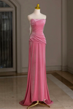 Mermaid Velvet Beads Pink Long Prom Dress, Pink Long Formal Dress APP1033