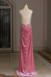 Mermaid Velvet Beads Pink Long Prom Dress, Pink Long Formal Dress APP1033