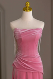 Mermaid Velvet Beads Pink Long Prom Dress, Pink Long Formal Dress APP1033