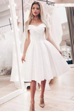 Cute A Line Off Shoulder Short White Prom Dresses, White Homecoming Dresses APH0296