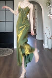 Pretty Green Straps Long Formal Dress, Green Satin Party Dress Evening Dress APP1034