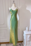 Pretty Green Straps Long Formal Dress, Green Satin Party Dress Evening Dress APP1034