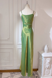 Pretty Green Straps Long Formal Dress, Green Satin Party Dress Evening Dress APP1034