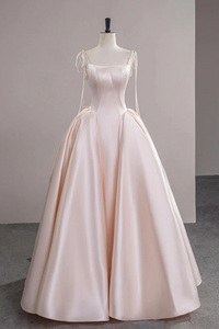 A Line Satin Champagne Pink Long Prom Dress, Champagne Pink Formal Dress APP1035