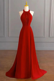 Red Halter A Line Simple Formal Dress, Long Evening Dress Party Dress APP1036