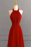 Red Halter A Line Simple Formal Dress, Long Evening Dress Party Dress APP1036