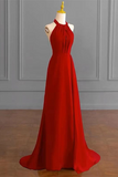 Red Halter A Line Simple Formal Dress, Long Evening Dress Party Dress APP1036