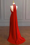 Red Halter A Line Simple Formal Dress, Long Evening Dress Party Dress APP1036