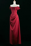 Wine Red Satin Simple Long Party Dress, A Line Wine Red Prom Dress APP1037