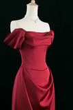 Wine Red Satin Simple Long Party Dress, A Line Wine Red Prom Dress APP1037