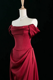 Wine Red Satin Simple Long Party Dress, A Line Wine Red Prom Dress APP1037