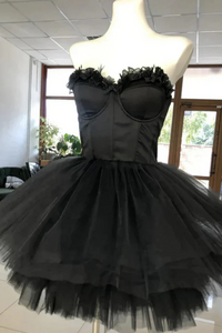 Black Tulle Sweetheart Short Homecoming Dress, Black Prom Dress APH0298