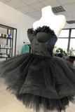 Black Tulle Sweetheart Short Homecoming Dress, Black Prom Dress APH0298