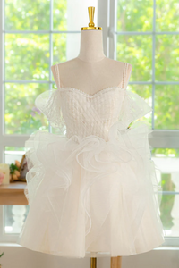 Ivory Tulle Lace Short Prom Dress, Cute ivory Homecoming Dress APH0300