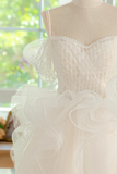 Ivory Tulle Lace Short Prom Dress, Cute ivory Homecoming Dress APH0300