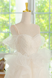 Ivory Tulle Lace Short Prom Dress, Cute ivory Homecoming Dress APH0300