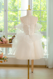 Ivory Tulle Lace Short Prom Dress, Cute ivory Homecoming Dress APH0300