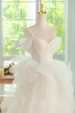 Ball Gown Tulle Lace ivory Long Prom Dress, ivory Long Graduation Dress APP1041