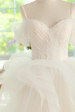 Ball Gown Tulle Lace ivory Long Prom Dress, ivory Long Graduation Dress APP1041