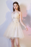 Champagne Mini Short Prom Dresses, Cute Champagne Homecoming Dresses APH0301