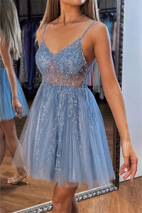 A Line Beaded Short Prom Dress Tulle Homecoming Dress APH0303