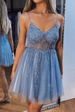 A Line Beaded Short Prom Dress Tulle Homecoming Dress APH0303