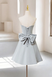 A Line Sweetheart Neck Satin Gray Short Prom Dress, Gray Homecoming Dress APH0306