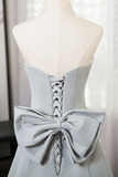 A Line Sweetheart Neck Satin Gray Short Prom Dress, Gray Homecoming Dress APH0306