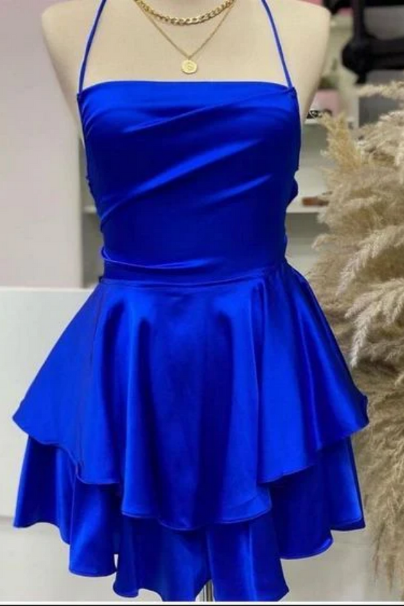 Vintage A Line Royal Blue Birthday Outfits Satin Homecoming Dress APH0307