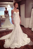 Anneprom Strap Sweetheart Backless Mermaid Lace Wedding Dress Ball Gown APW0033