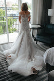 Anneprom Mermaid Off-The-Shoulder Court Train Tulle Wedding Dress With Appliques  APW0101