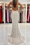 Spaghetti Straps Pearl White Prom Dresses Sparkly Sheath Formal Dress APP0701